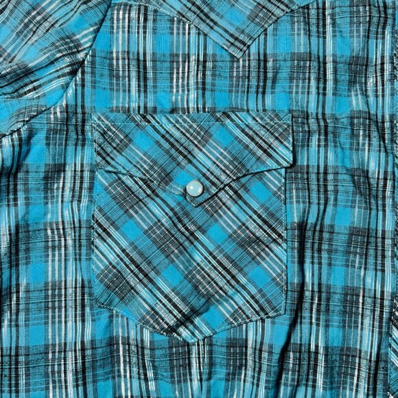 ROPER Pearl Snap Closure Blue Plaid Fitted Shirt - Picture 7 of 15